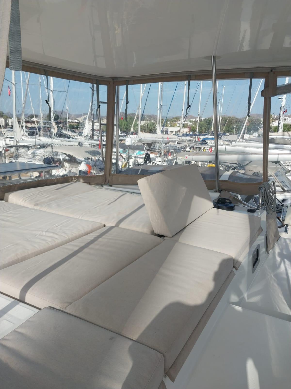 Lagoon 46 catamaran exterior view at marina