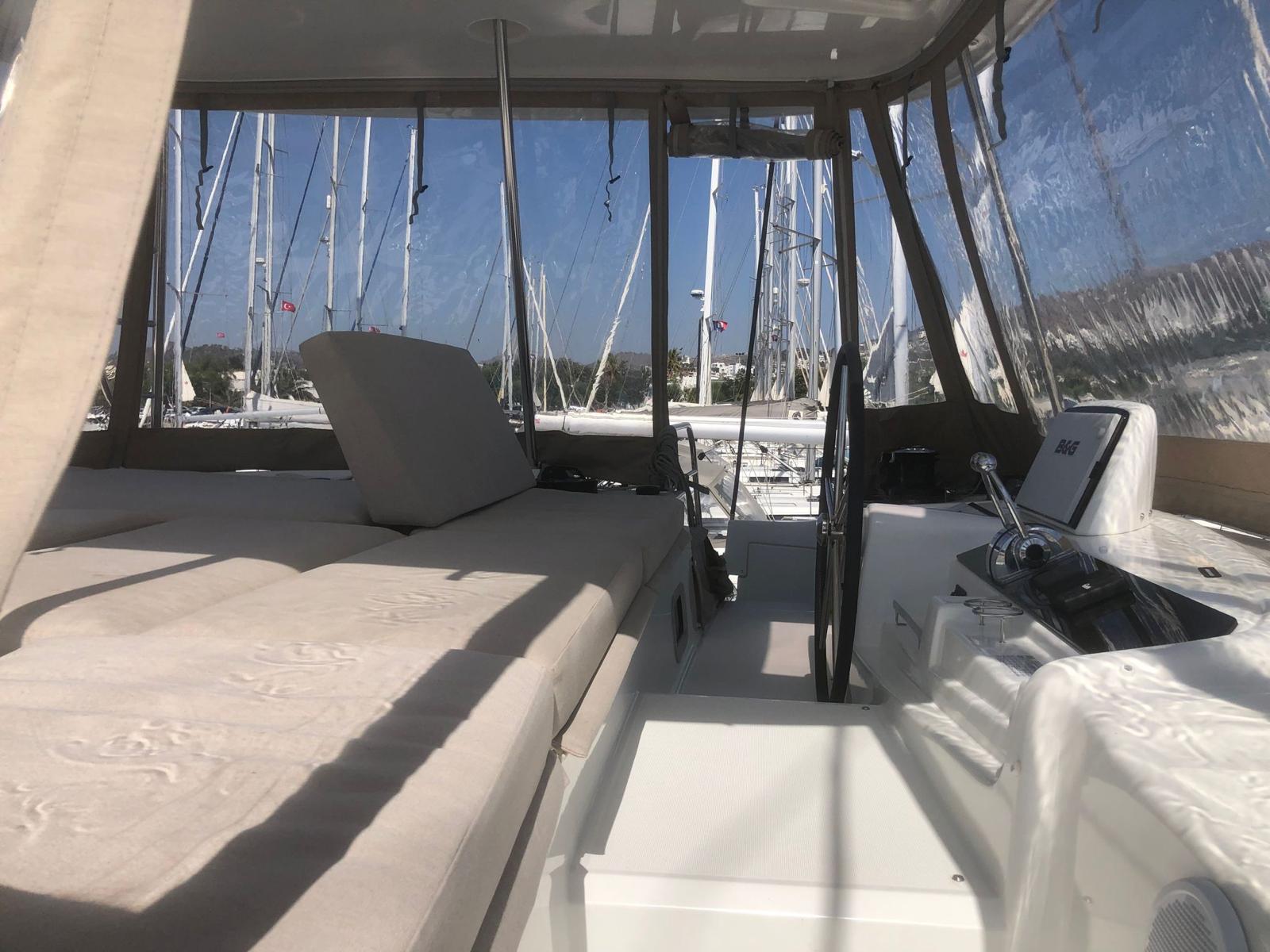 Lagoon 46 catamaran exterior view at marina