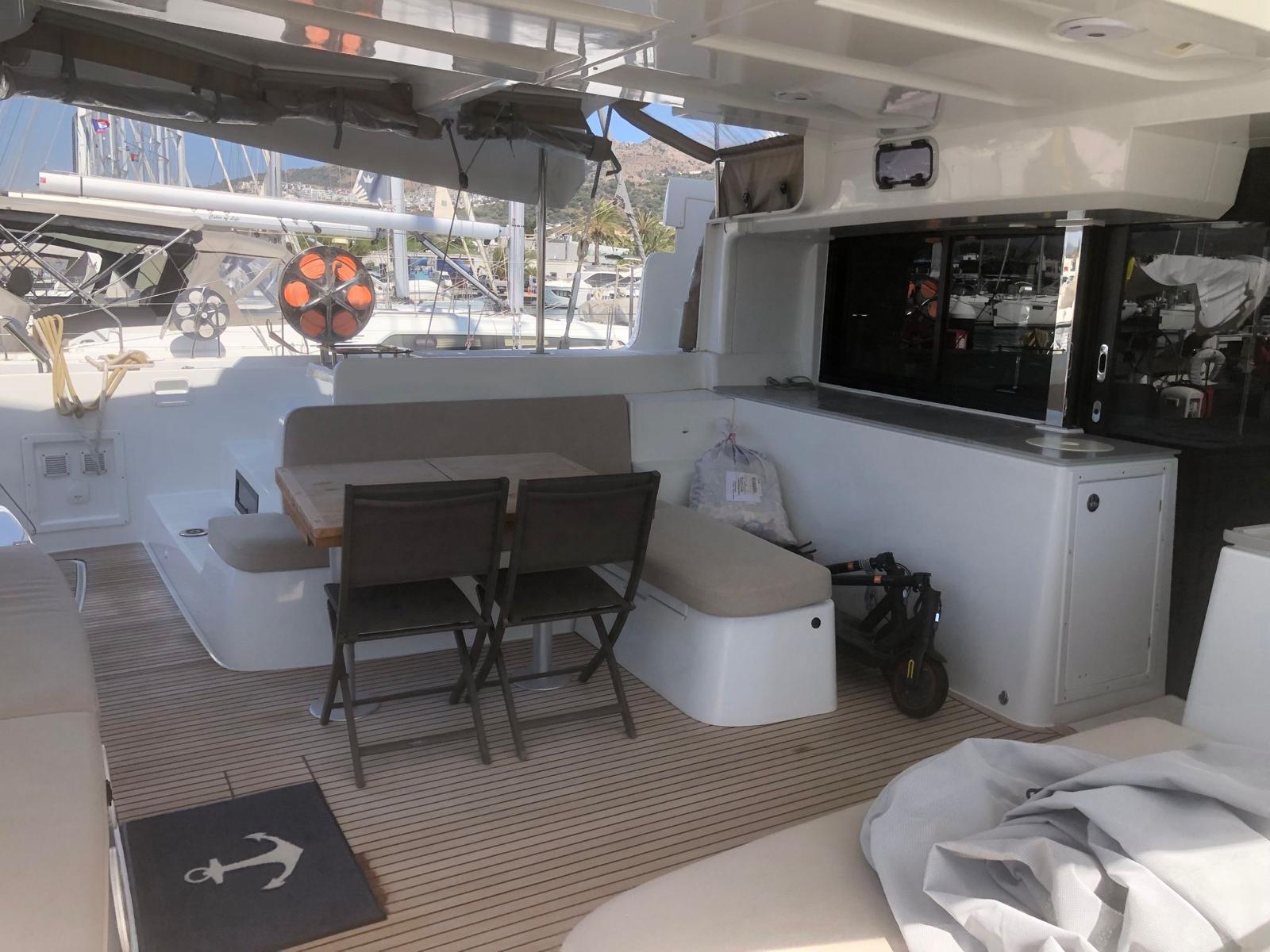 Lagoon 46 catamaran exterior view at marina
