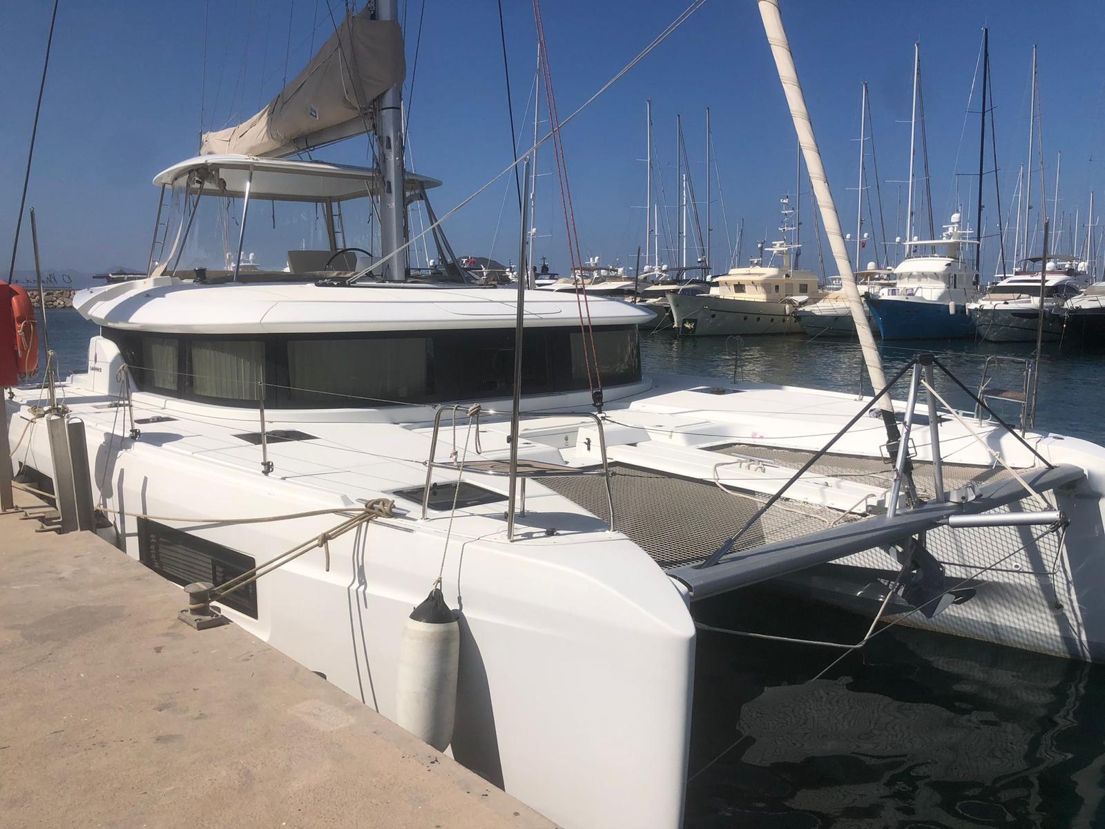 Lagoon 46 catamaran exterior view at marina