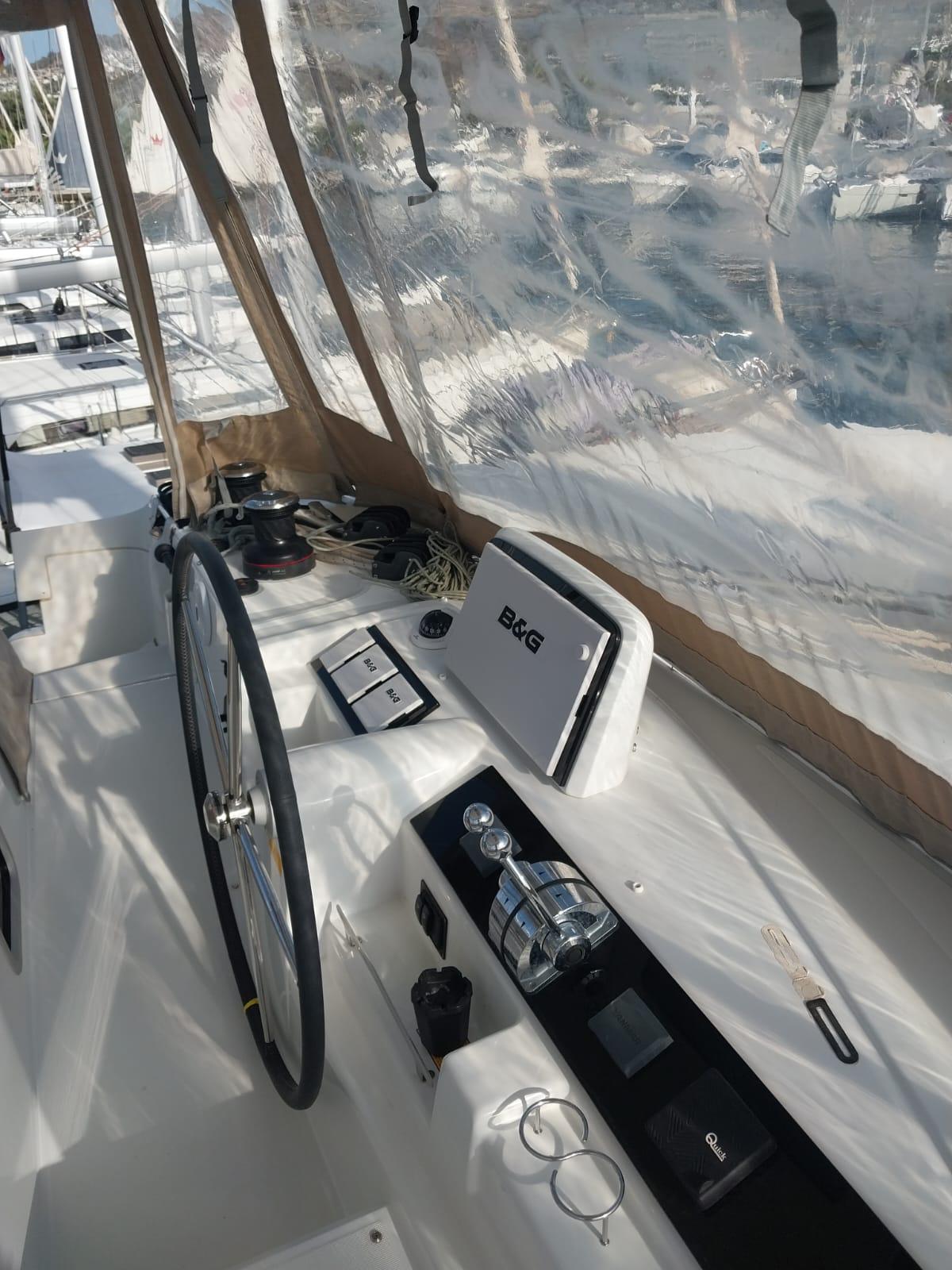 Lagoon 46 catamaran exterior view at marina