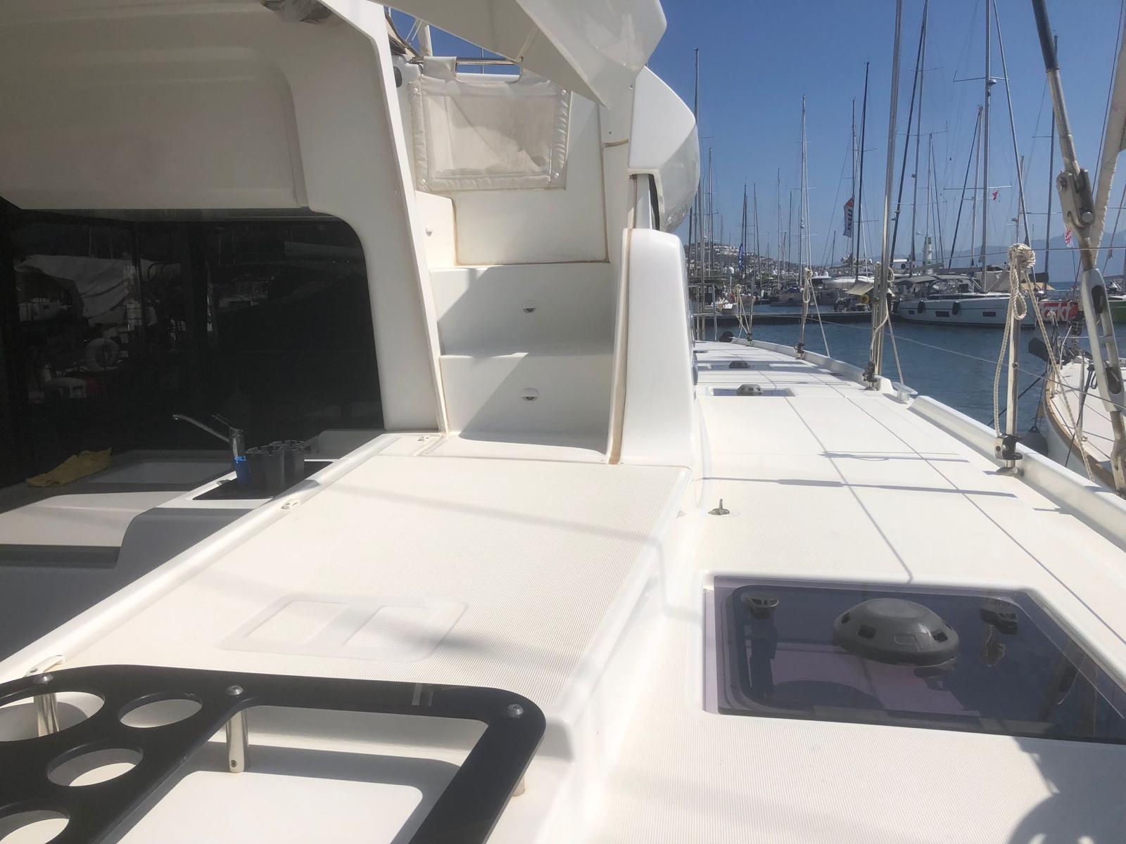 Lagoon 46 catamaran exterior view at marina