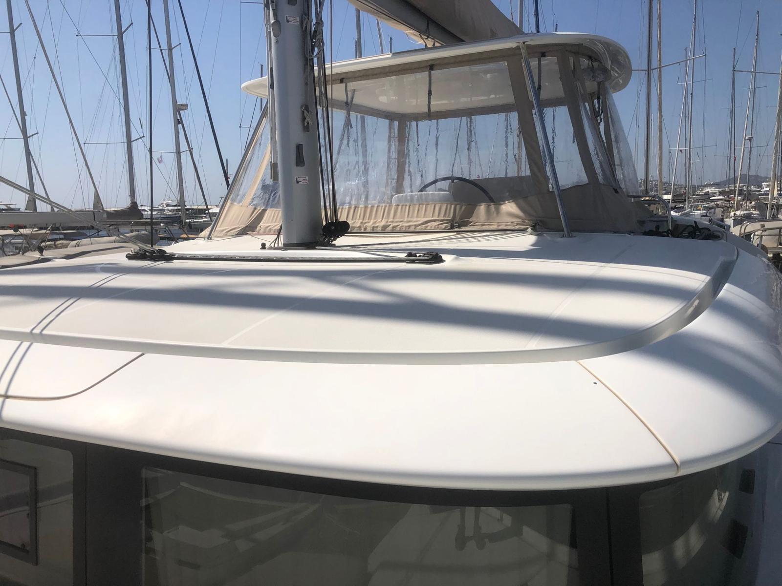 Lagoon 46 catamaran exterior view at marina