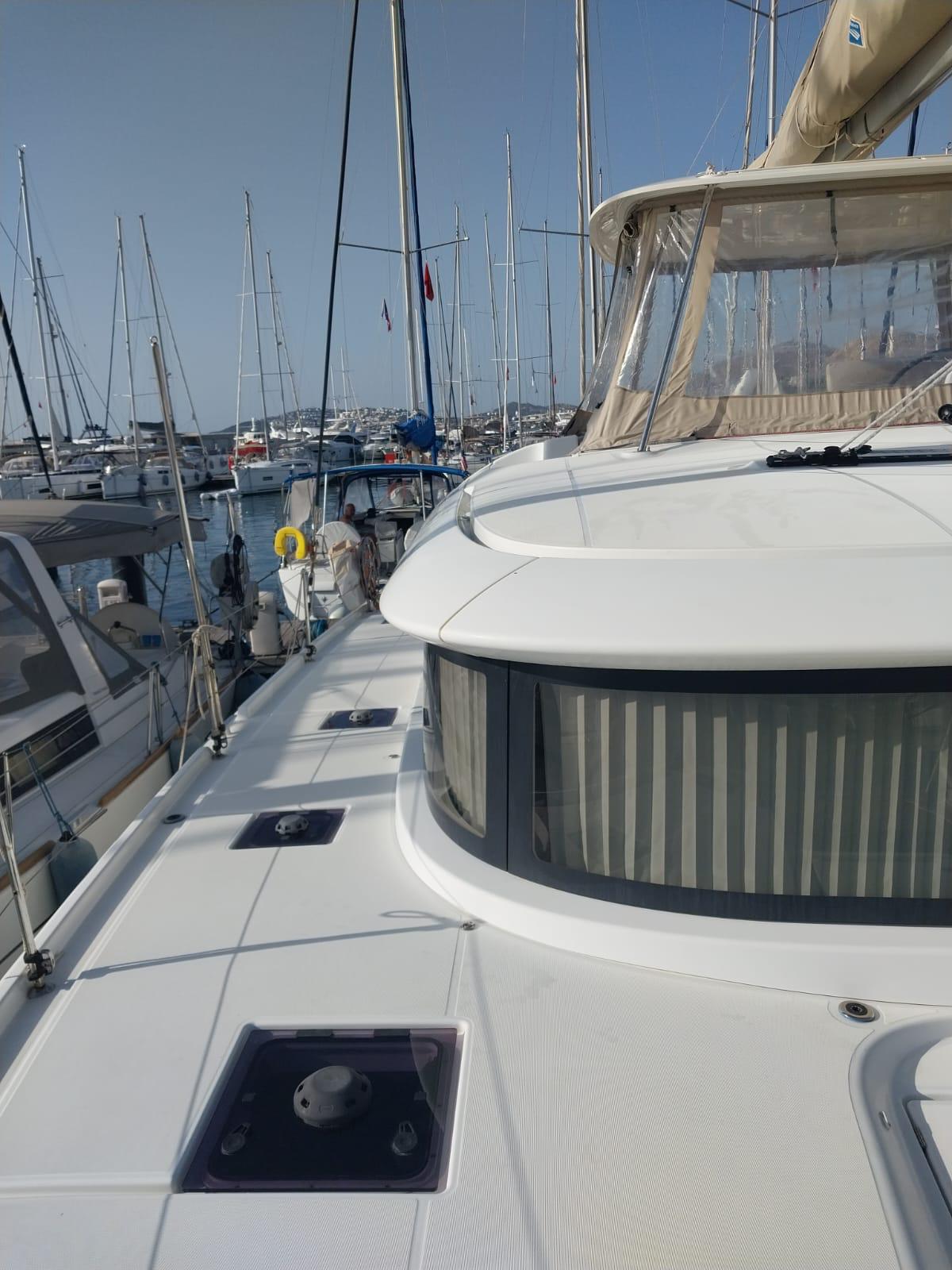 Lagoon 46 catamaran exterior view at marina