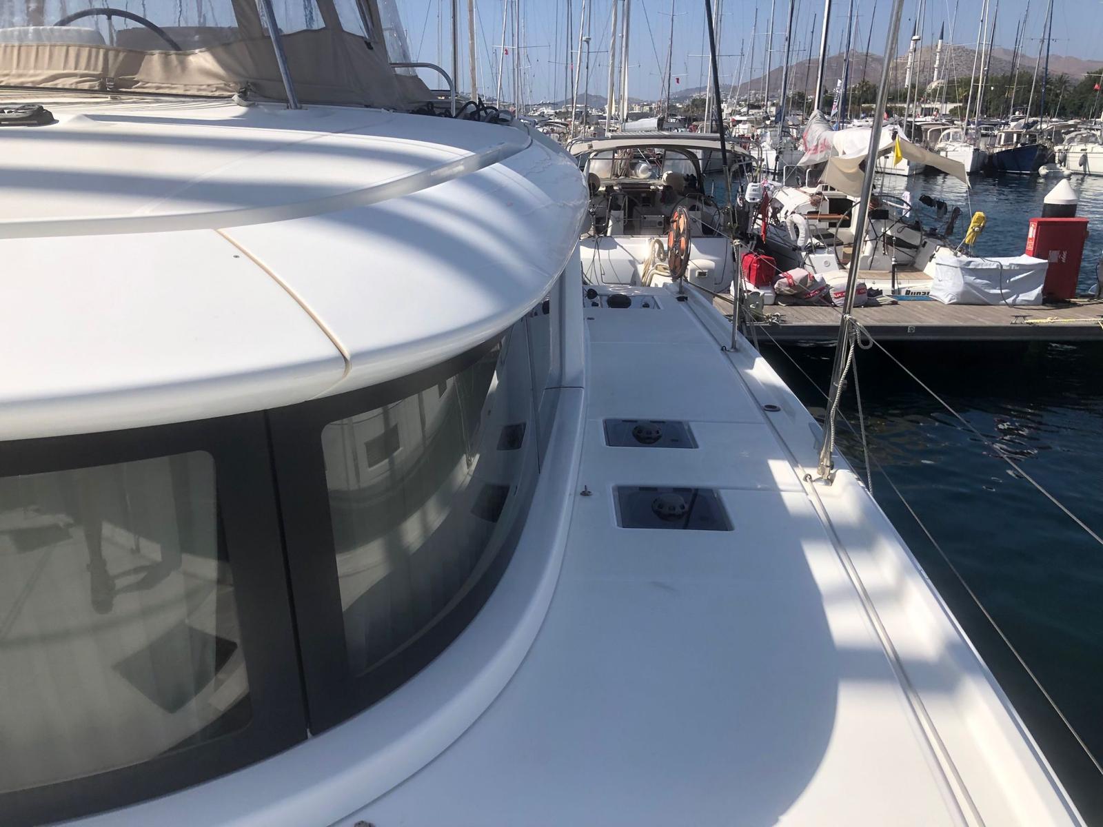 Lagoon 46 catamaran exterior view at marina