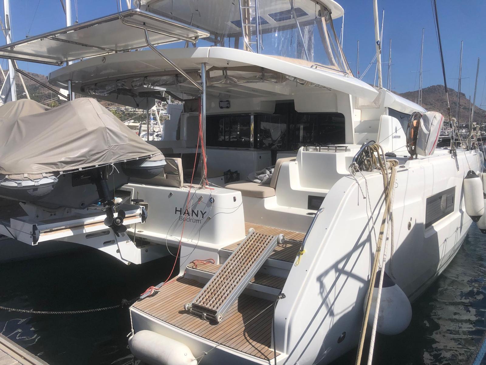 Lagoon 46 catamaran exterior view at marina