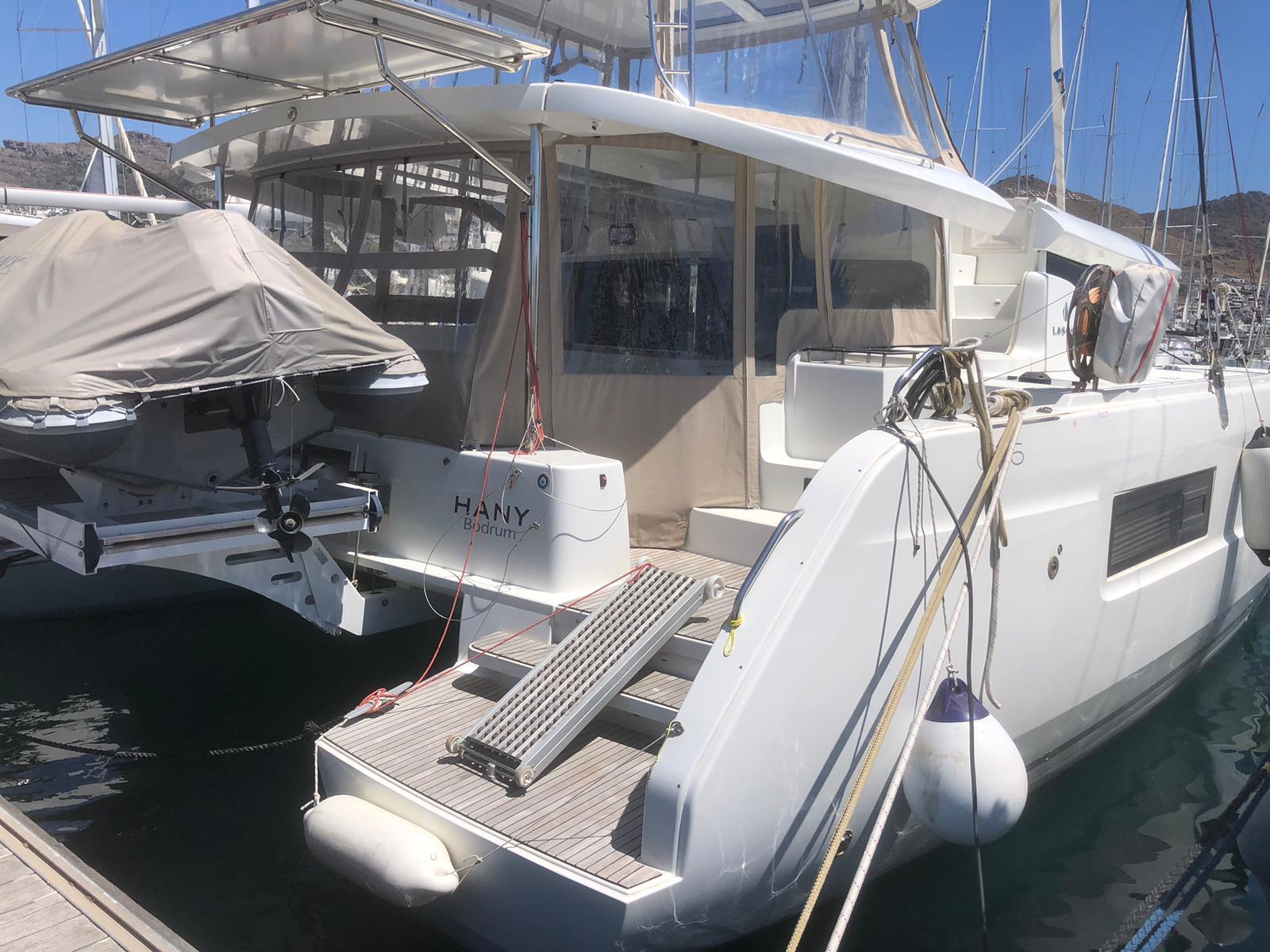 Lagoon 46 catamaran exterior view at marina