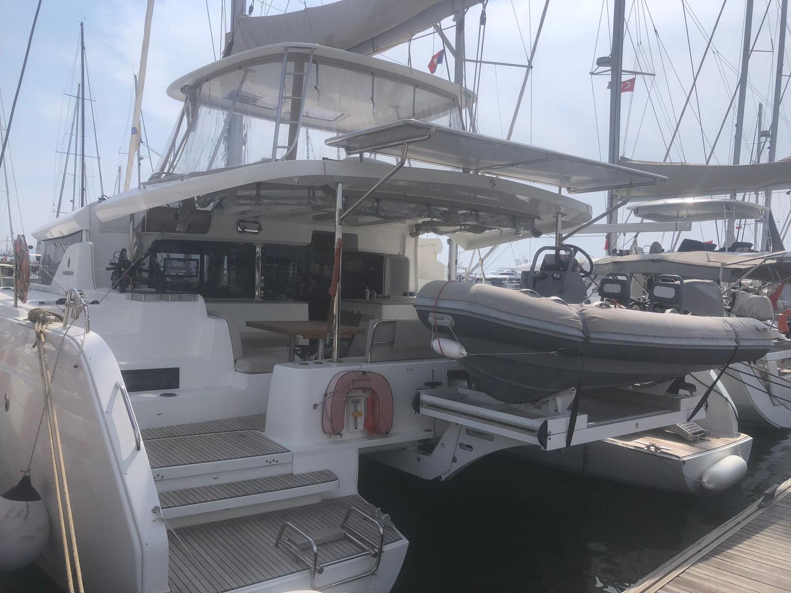 Lagoon 46 catamaran exterior view at marina