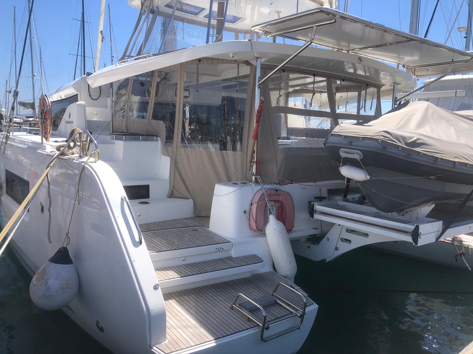 Lagoon 46 catamaran exterior view at marina
